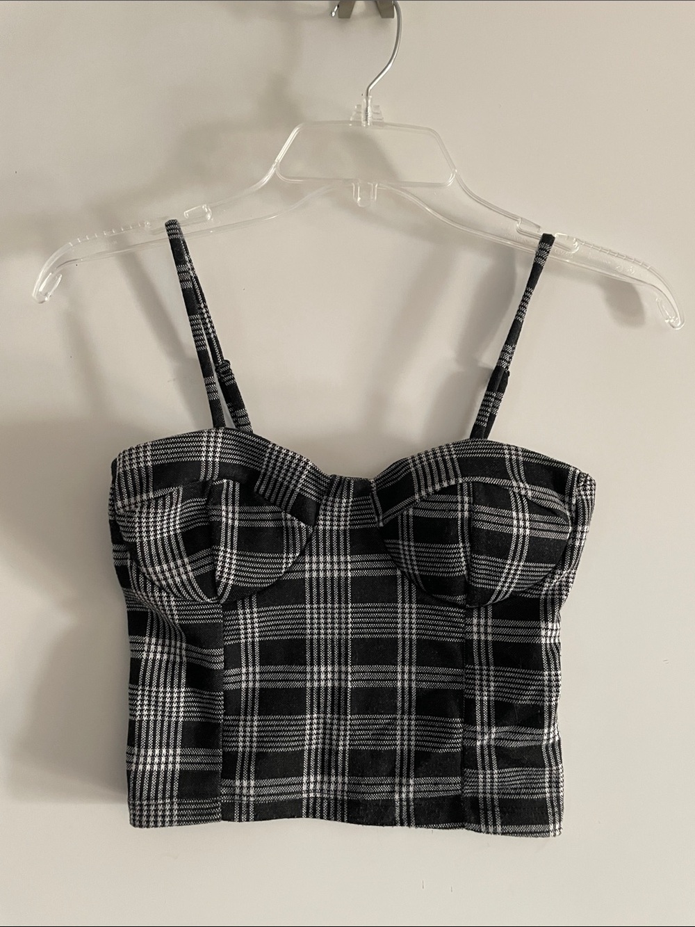 Liz & Sara XS Black/White Plaid Corset Top Adj. Straps Cropped